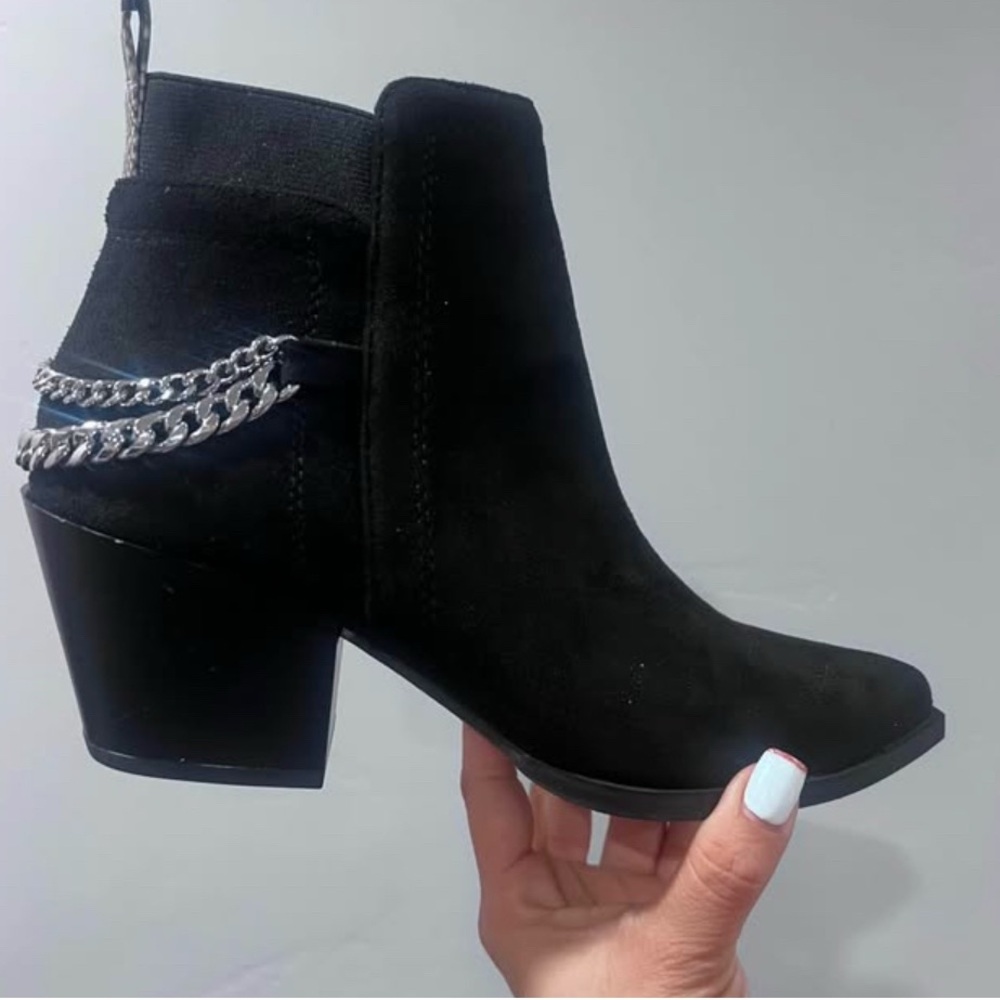Black Ankle Boots with Chain Detail